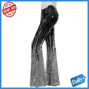 Sequin Flare Pants High Waisted Bell Bottom Disco Party Wear